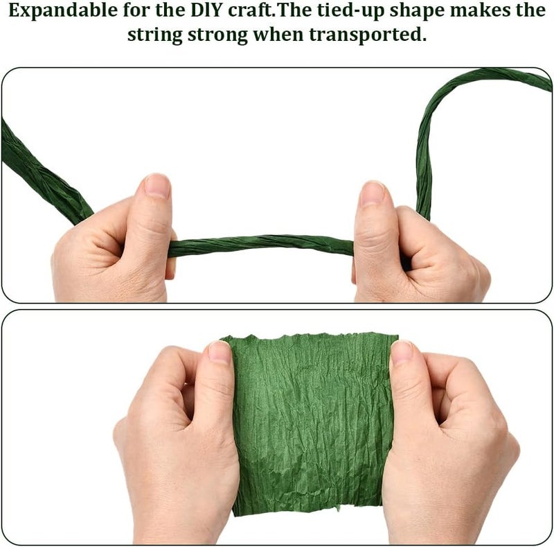 SOFPLATE 13.12 Yards Raffia Paper Ribbon Green Paper Twine Wrapping Ribbon Rustic 4mm Twist Stripes Paper Cord String Rope Accessories for Flower Bouquet Basket Gifts Wrapping DIY Making Crafts Decor - Image 3